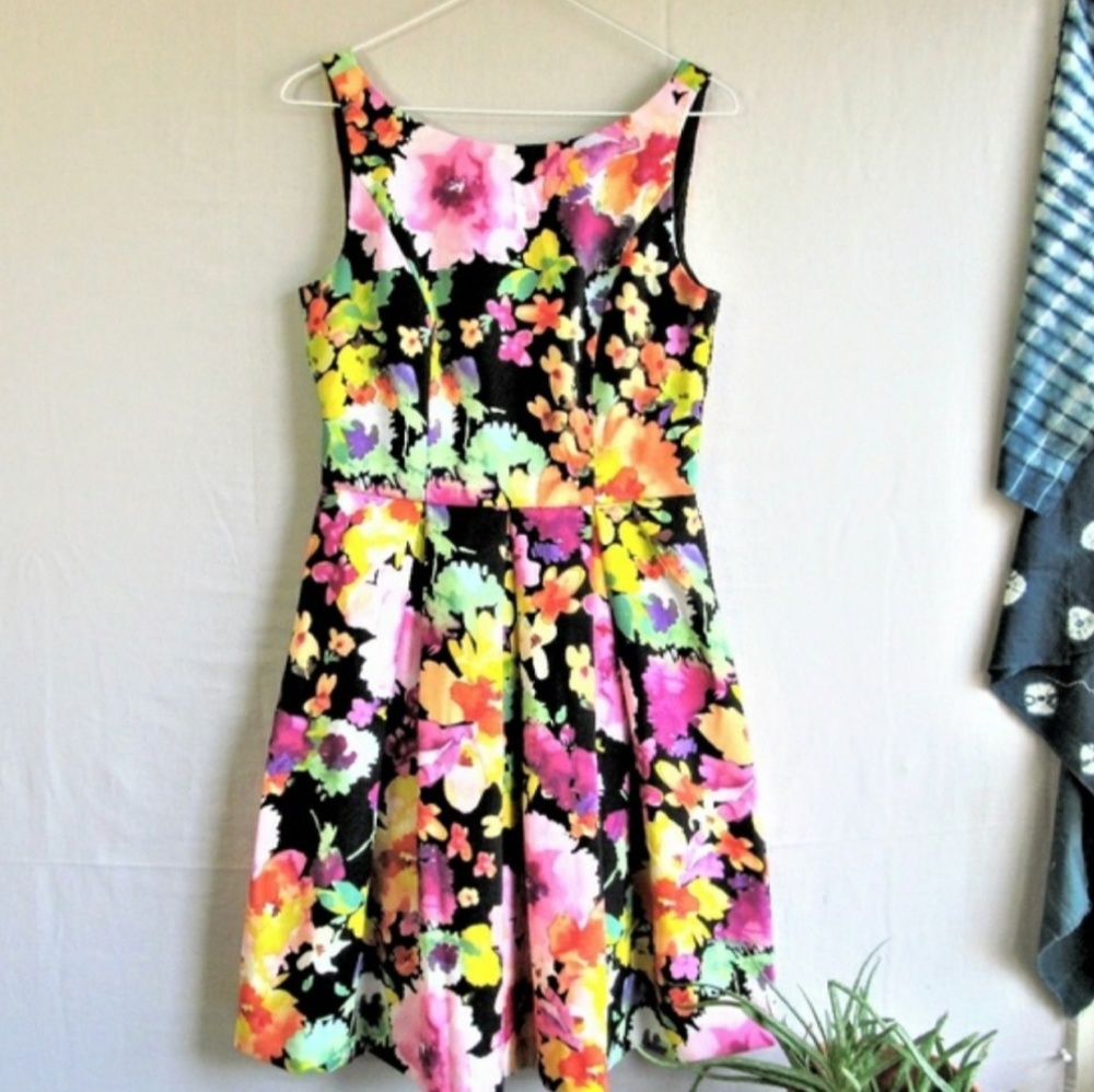 The Limited sz 8 Skater Pleated Dress Floral Black